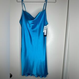 Stunning blue satin dress - BeBe NWT